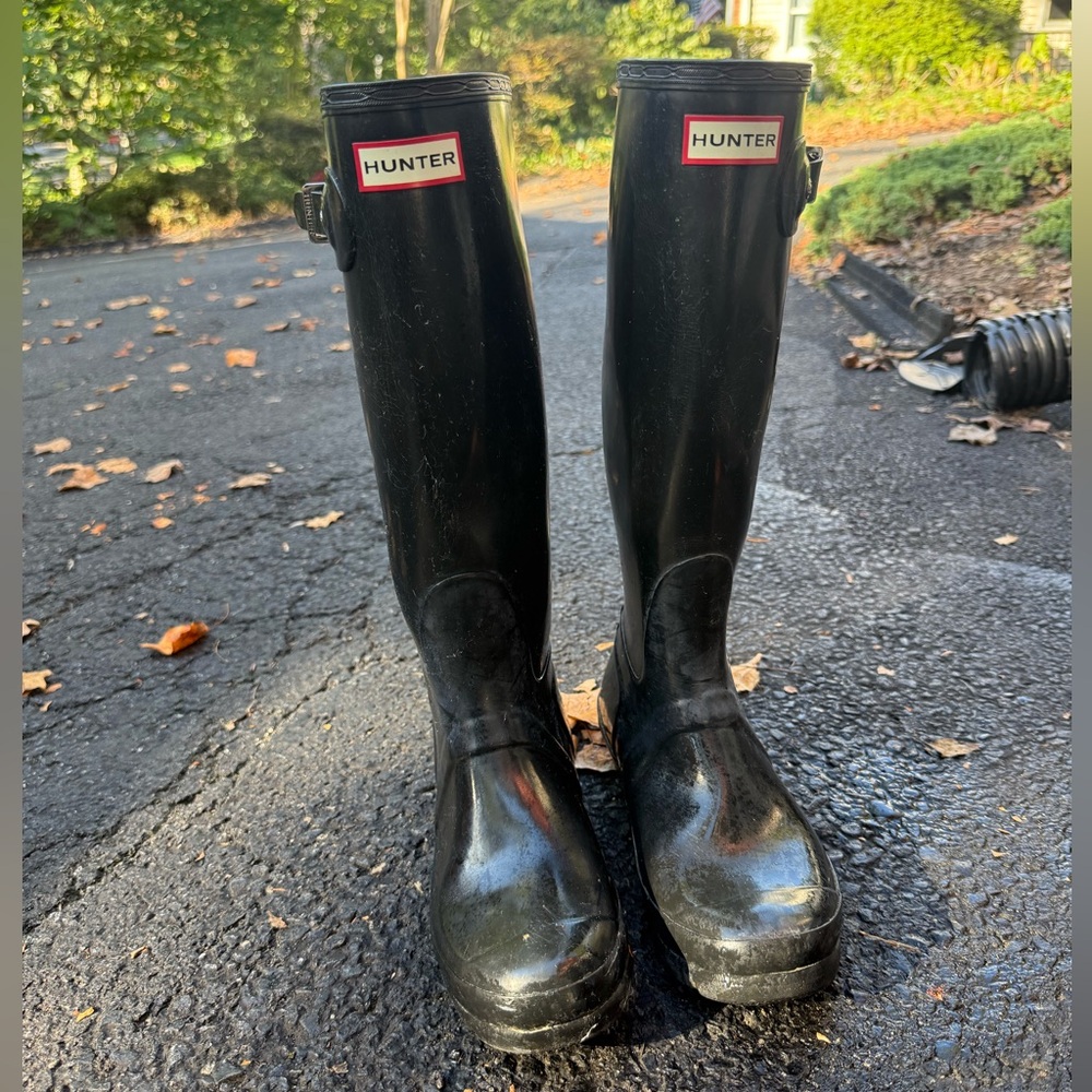 Hunter Glossy Black Tall Boots